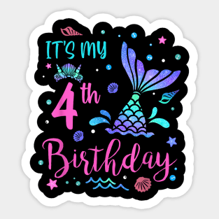 Its My 4Th Birthday Mermaid Girl Theme Party 4 Yrs Old Sticker